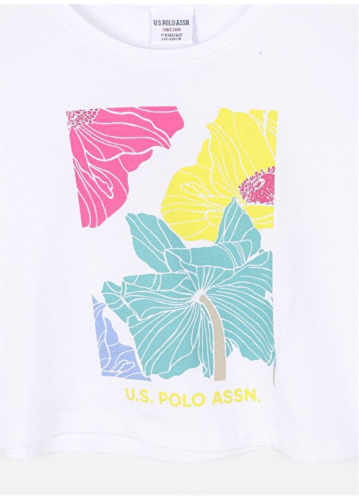 U.S. Polo Assn. Beyaz Kız Çocuk Bisiklet Yaka Kısa Kollu Crop Top Baskılı T-Shirt PARCA 3