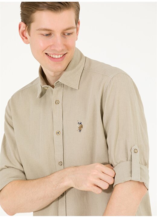U.S. Polo Assn. Comfort Fit Düğmeli Yaka Haki Erkek Gömlek ENZO23Y 2
