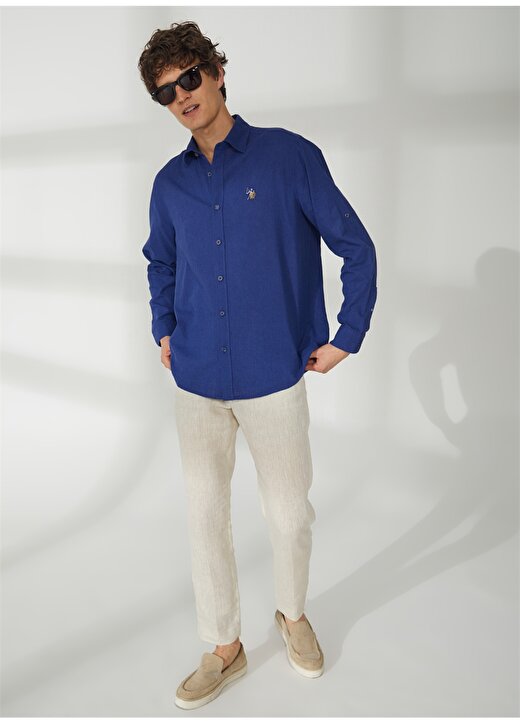 U.S. Polo Assn. Mavi Erkek Düğmeli Yaka Comfort Fit Gömlek ENZO23Y 2