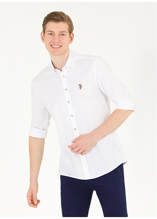 U.S. Polo Assn. Regular Fit Düğmeli Yaka Beyaz Erkek Gömlek CEDROREG023Y 4