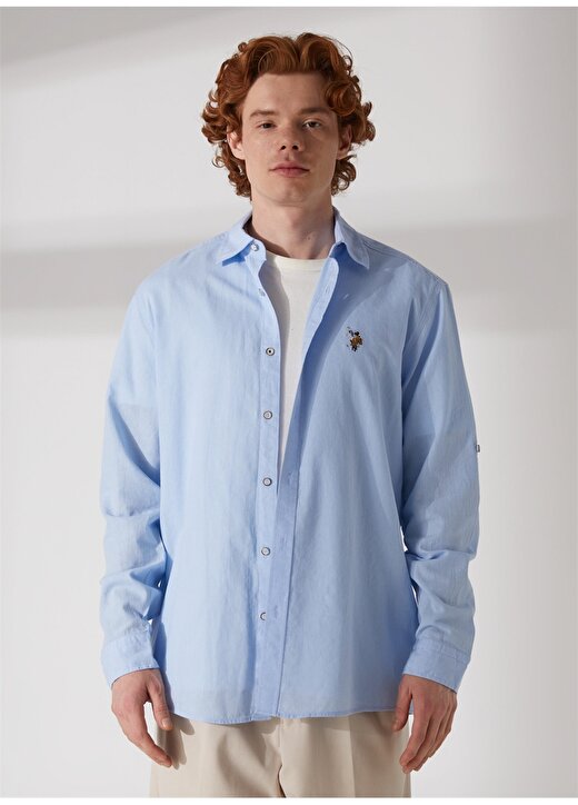 U.S. Polo Assn. Comfort Fit Düğmeli Yaka Açık Mavi Erkek Gömlek ENZO23Y 3