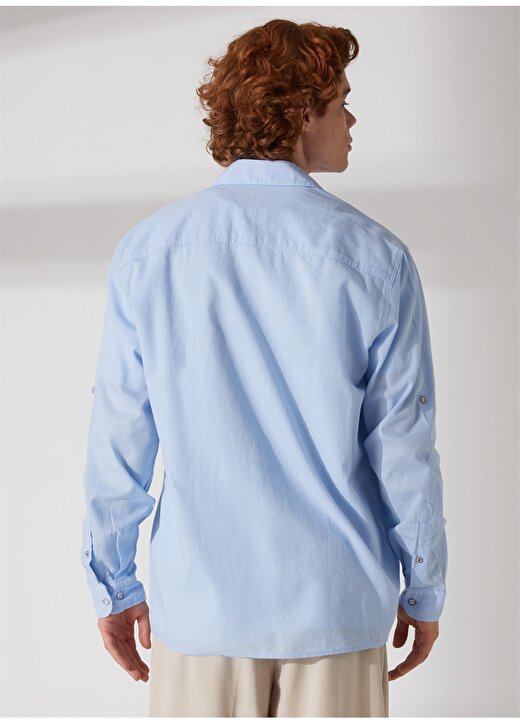 U.S. Polo Assn. Comfort Fit Düğmeli Yaka Açık Mavi Erkek Gömlek ENZO23Y 4