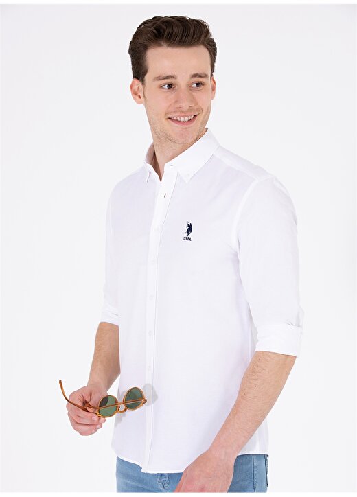 U.S. Polo Assn. Slim Fit Düğmeli Yaka Beyaz Erkek Gömlek GOX023Y 2