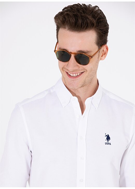 U.S. Polo Assn. Slim Fit Düğmeli Yaka Beyaz Erkek Gömlek GOX023Y 3