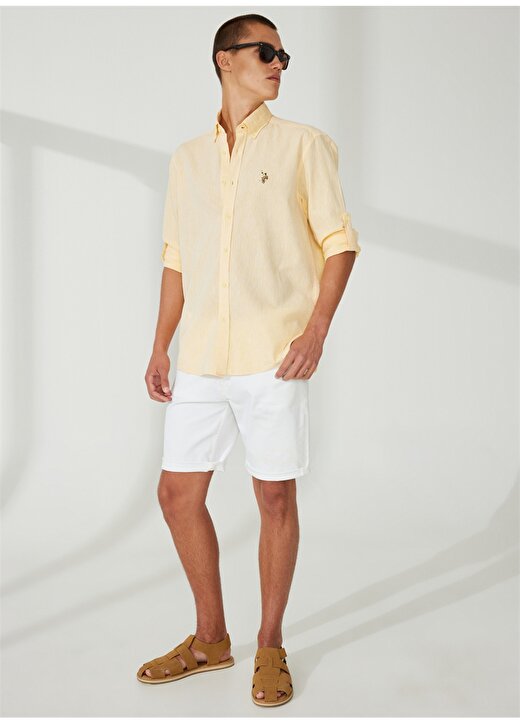 U.S. Polo Assn. Comfort Fit Düğmeli Yaka Koyu Sarı Erkek Gömlek MUBUS 3