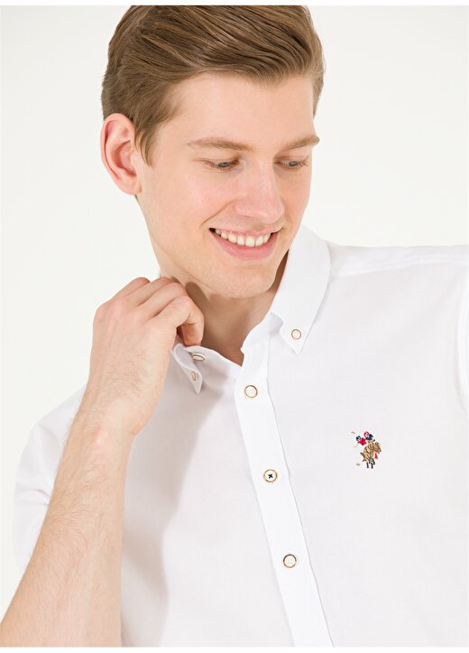 U.S. Polo Assn. Düğmeli Yaka Beyaz Erkek T-Shirt CEDCOLOR023Y 2