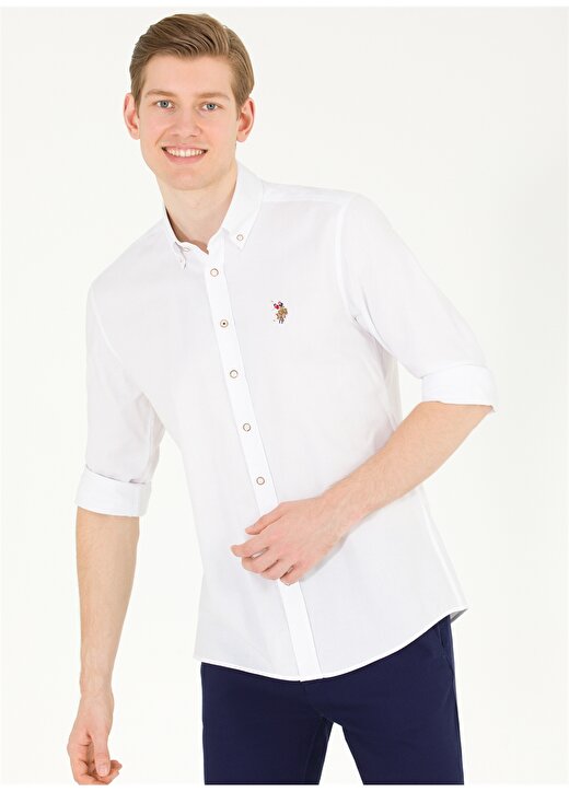 U.S. Polo Assn. Düğmeli Yaka Beyaz Erkek T-Shirt CEDCOLOR023Y 4