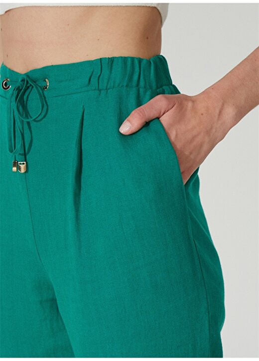Network Yeşil Kadın Yüksek Belli Regular Fit Keten Pantolon 1086201 4