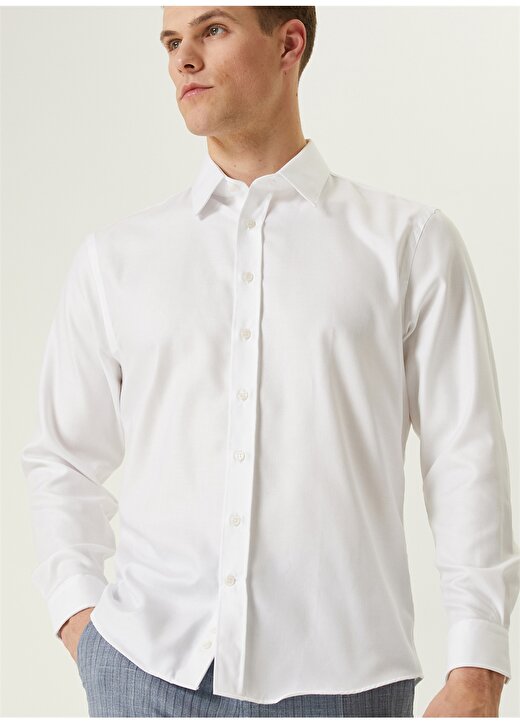 Network Slim Fit Klasik Yaka Beyaz Erkek Gömlek 1086231 2