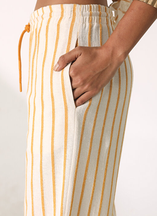 Didem Soydan X Fabrika Lastikli Bel Basic Sarı - Beyaz Kadın Pantolon D301 4