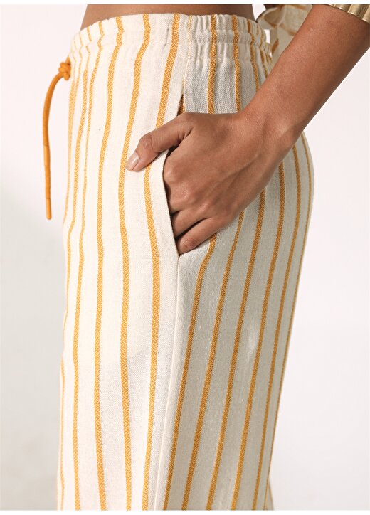 Didem Soydan X Fabrika Lastikli Bel Basic Sarı - Beyaz Kadın Pantolon D301 4