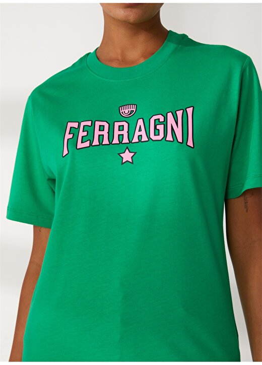 Chiara Ferragni Bisiklet Yaka Baskılı Yeşil Kadın T-Shirt 74CBHT02 4