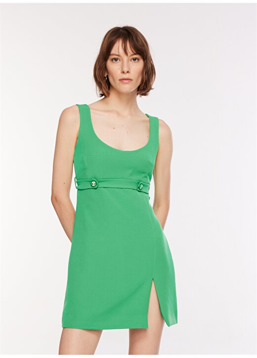 Chiara Ferragni U Yaka Düz Yeşil Kısa Kadın Elbise 74CBO911 2