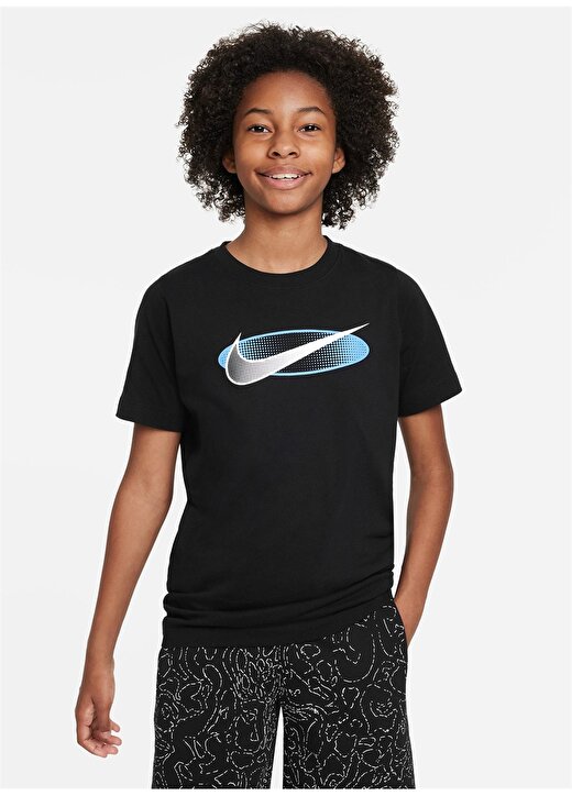Nike Çocuk Siyah Bisiklet Yaka T-Shirt DX9523-010 U NSW TEE CORE BRANDMARK 2