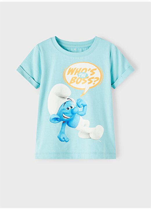 Name İt Mavi Erkek Bebek Bisiklet Yaka Kısa Kollu Baskılı T-Shirt 13217834 1