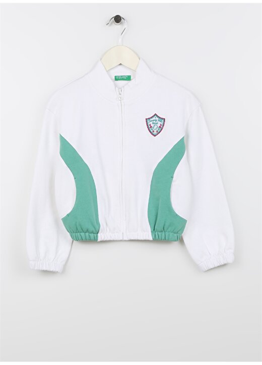 Benetton Beyaz Kız Çocuk Bisiklet Yaka Uzun Kollu Düz Sweatshirt 39W3C501Z 1