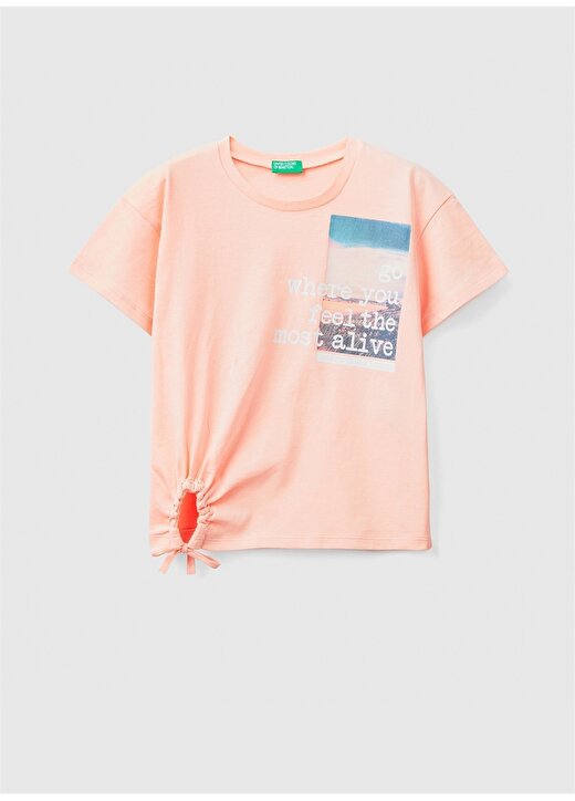 Benetton Baskılı Açık Pembe Kız Çocuk T-Shirt 3096C10B4 1