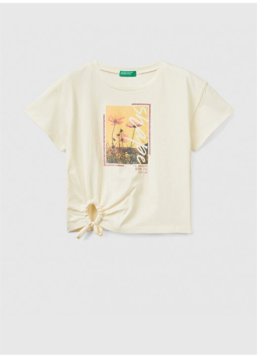 Benetton Baskılı Krem Kız Çocuk T-Shirt 3096C10B4 1