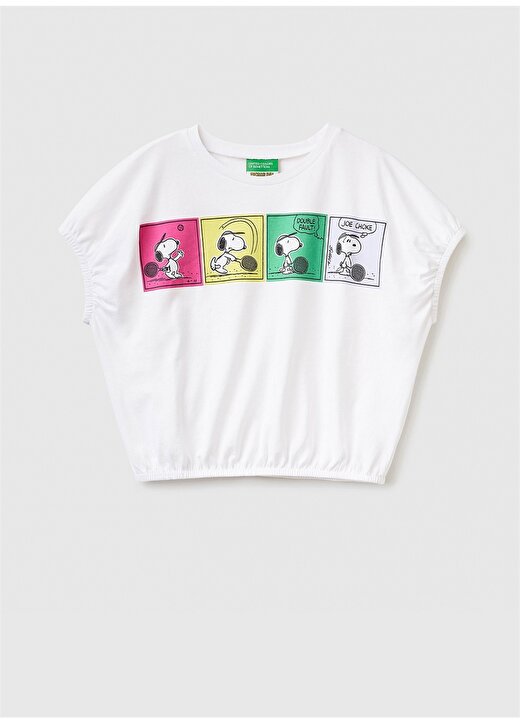 Benetton Beyaz Kız Çocuk Bisiklet Yaka Kısa Kollu T-Shirt 3096C10CS 1