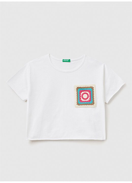 Benetton Beyaz Kız Çocuk Bisiklet Yaka T-Shirt 3LHAC10BV 1