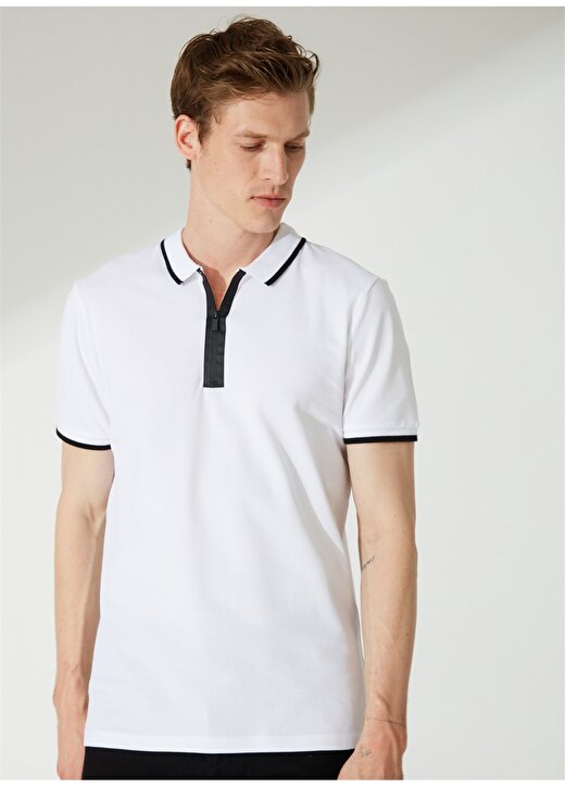 People By Fabrika Düz Beyaz Erkek Polo T-Shirt 23P14 1