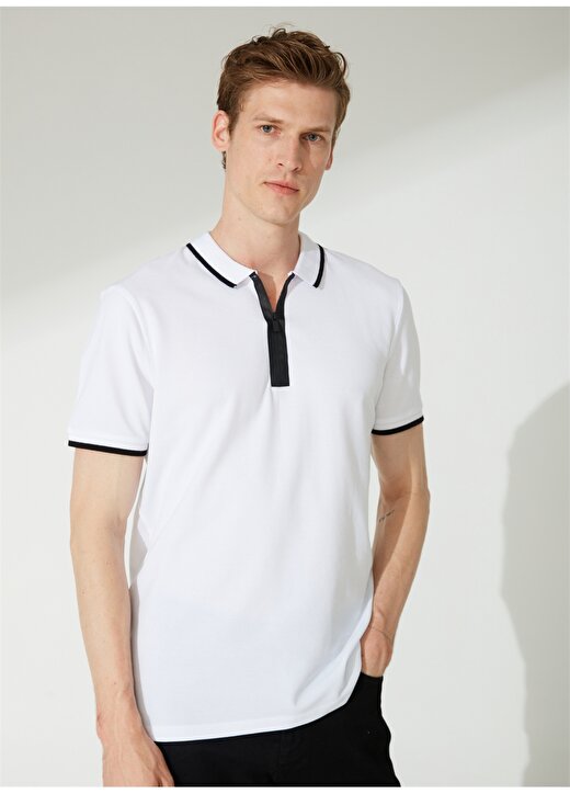 People By Fabrika Düz Beyaz Erkek Polo T-Shirt 23P14 2
