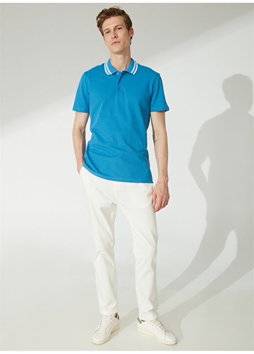 People By Fabrika Düz Koyu Mavi Erkek Polo T-Shirt 23P07 3