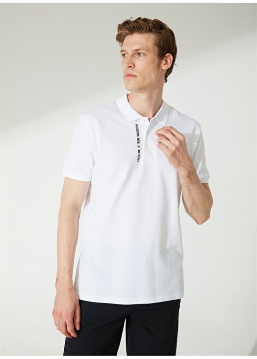 People By Fabrika Baskılı Beyaz Erkek Polo T-Shirt M022 1