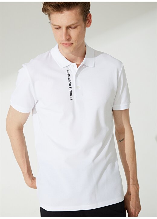 People By Fabrika Baskılı Beyaz Erkek Polo T-Shirt M022 2