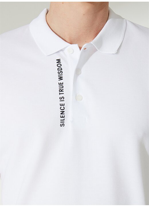 People By Fabrika Baskılı Beyaz Erkek Polo T-Shirt M022 4