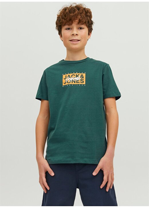 Jack & Jones Koyu Yeşil Erkek Çocuk Kapüşonlu Uzun Kollu Desenli Sweatshirt 12234172 1