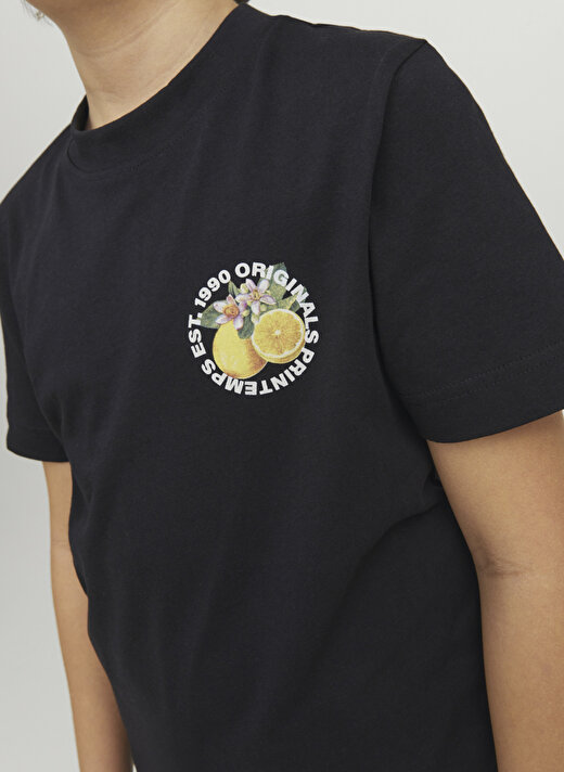 Jack & Jones Siyah Erkek Çocuk Bisiklet Yaka Yarım Kollu Desenli T-Shirt 12230826   1