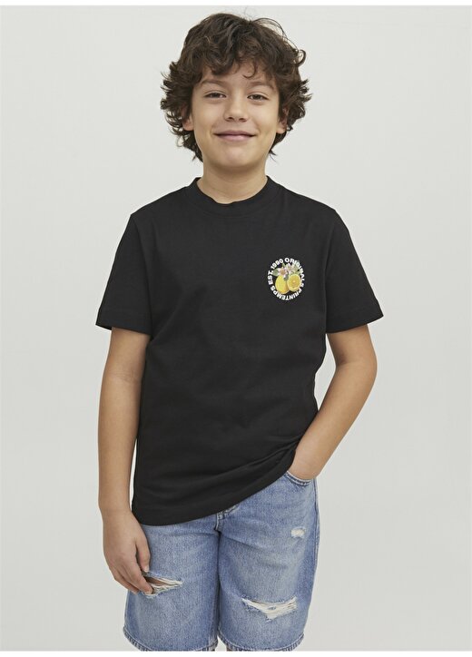 Jack & Jones Siyah Erkek Çocuk Bisiklet Yaka Yarım Kollu Desenli T-Shirt 12230826 2