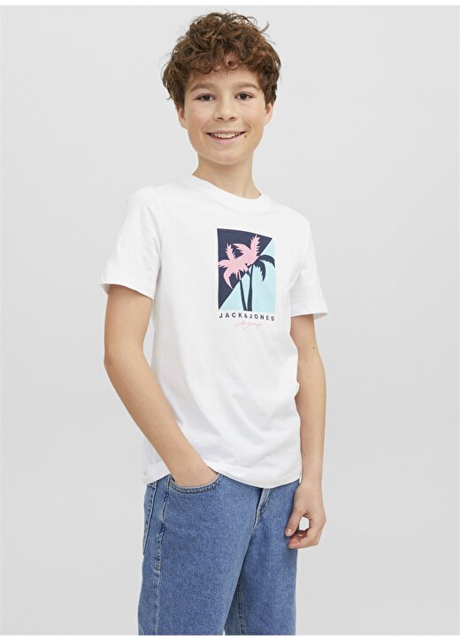 Jack & Jones Kırık Beyaz Erkek Çocuk Bisiklet Yaka Yarım Kollu Desenli T-Shirt 12235535 4