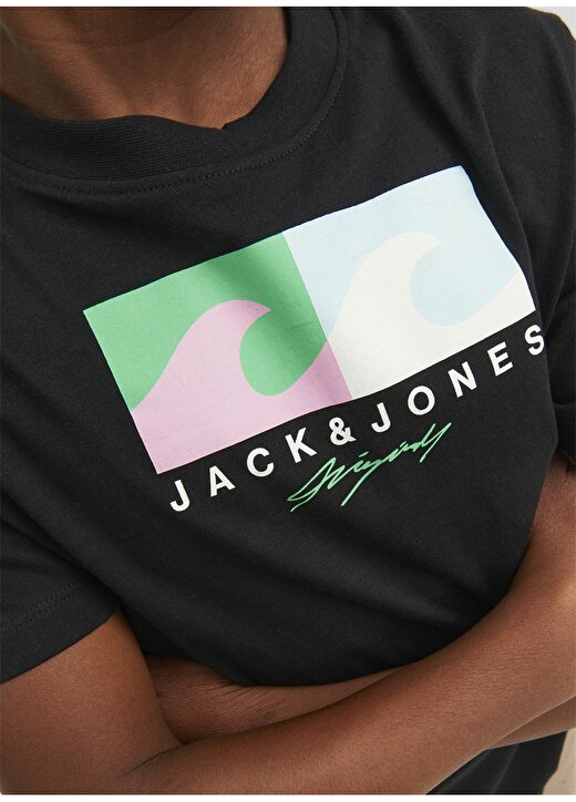 Jack & Jones Siyah Erkek Çocuk Bisiklet Yaka Desenli T-Shirt 12235535 2