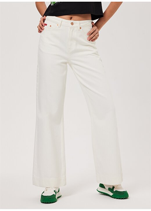 Lee Cooper SANDY WHITE Yüksek Bel Geniş Paça Straight Fit Kadın Beyaz Denim Pantolon 232 LCF 121021 2