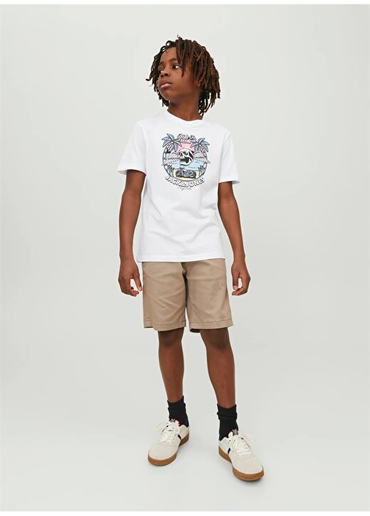 Jack & Jones Kırık Beyaz Erkek Çocuk Bisiklet Yaka Desenli T-Shirt 12235519 4