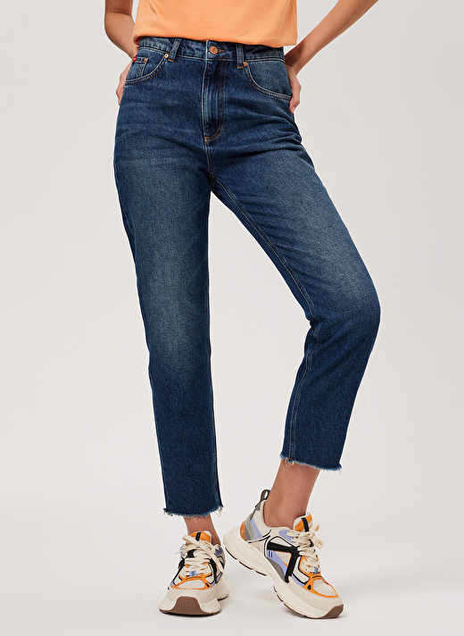 Lee Cooper Yüksek Bel Dar Paça Mom Fit Kadın Denim Pantolon 232 LCF 121013 MARLYN BLUE STONE 2