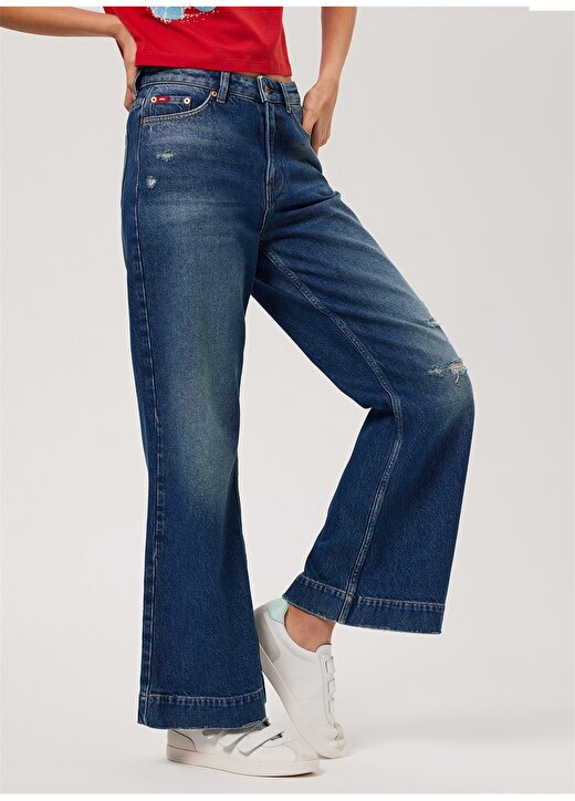 Lee Cooper SANDY BLUE MID Yüksek Bel Geniş Paça Straight Fit Kadın Denim Pantolon 232 LCF 121023 3