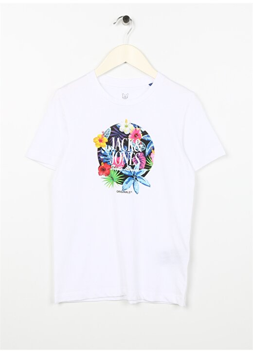 Jack & Jones Kırık Beyaz Erkek Çocuk Bisiklet Yaka Desenli T-Shirt 12240210 1