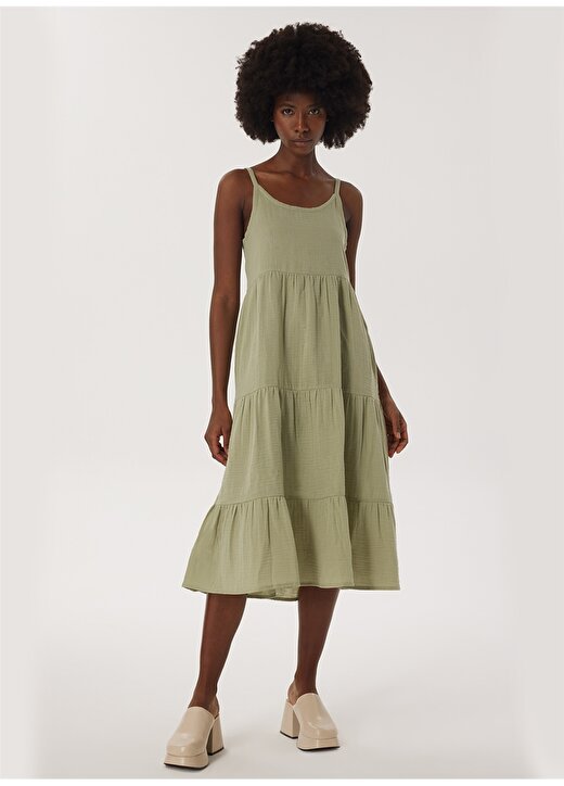 Lee Cooper Klasik Yaka Yumuşak Dokulu Koyu Yeşil Standart Kadın Elbise 232 LCF 244003 CERYS CAGLA 1