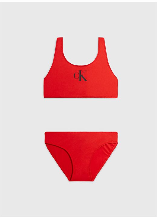 Calvin Klein Kırmızı Kız Çocuk Bisiklet Yaka Kolsuz Baskılı Bikini Takım KY0KY00029XNE 1
