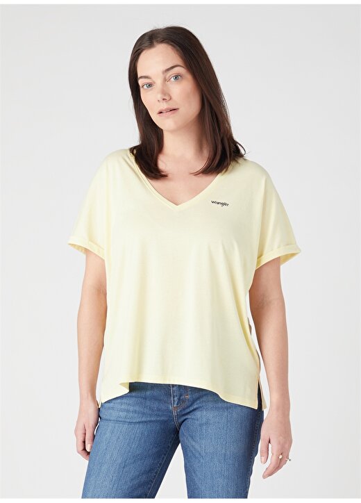Wrangler V Yaka Açık Sarı Kadın T-Shirt W7XKEVX6Z 1