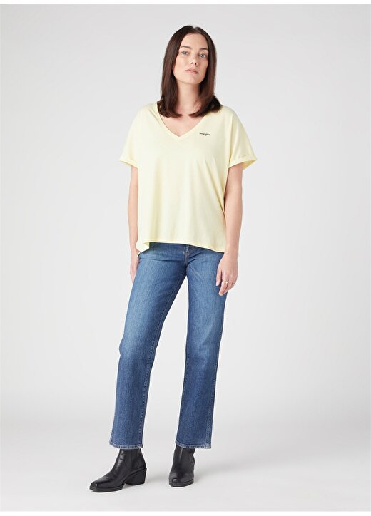Wrangler V Yaka Açık Sarı Kadın T-Shirt W7XKEVX6Z 3