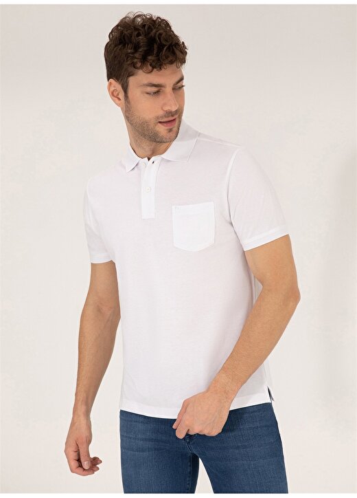Pierre Cardin Düz Beyaz Erkek Polo T-Shirt EARTH-R 1