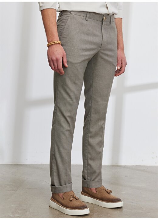 Altınyıldız Classics Normal Bel Dar Paça Slim Fit Beyaz - Kahverengi Erkek Pantolon 4A0123200031 3