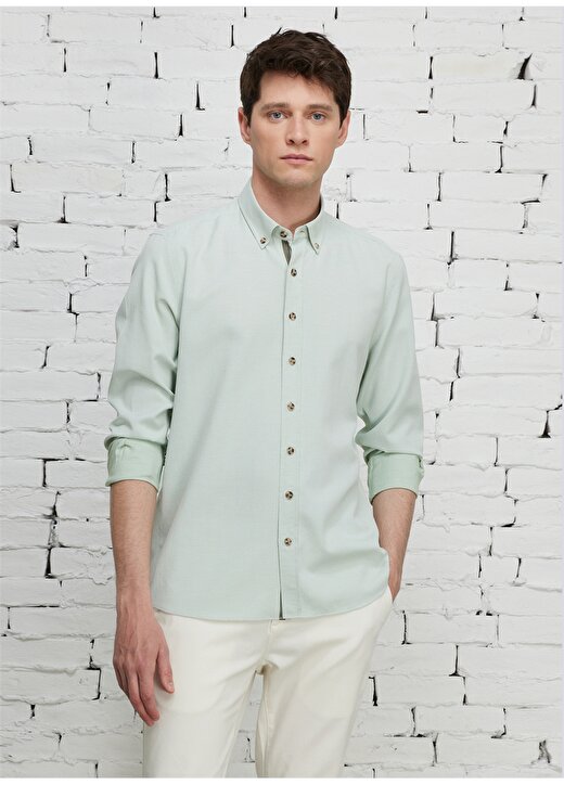 Altınyıldız Classics Slim Fit Düğmeli Yaka Yeşil Erkek Gömlek 4A2023200035 1