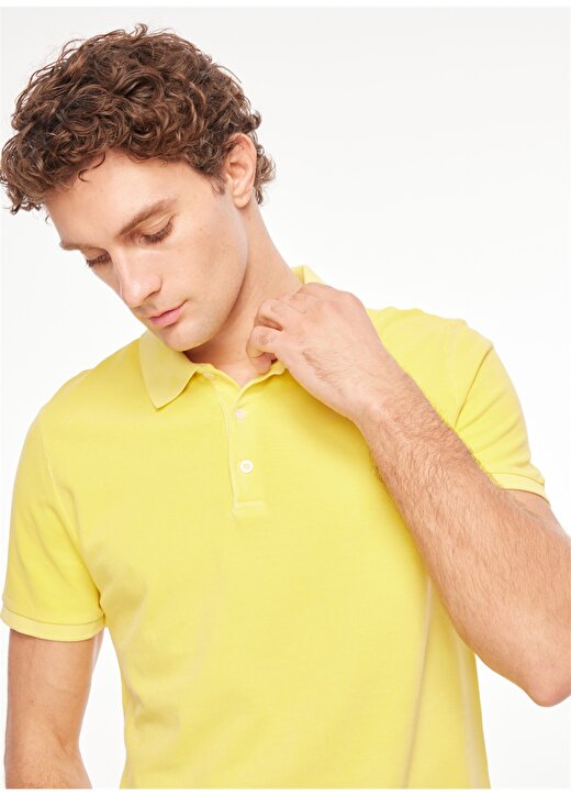 People By Fabrika Yıkamalı Sarı Erkek Polo T-Shirt ALI23 1