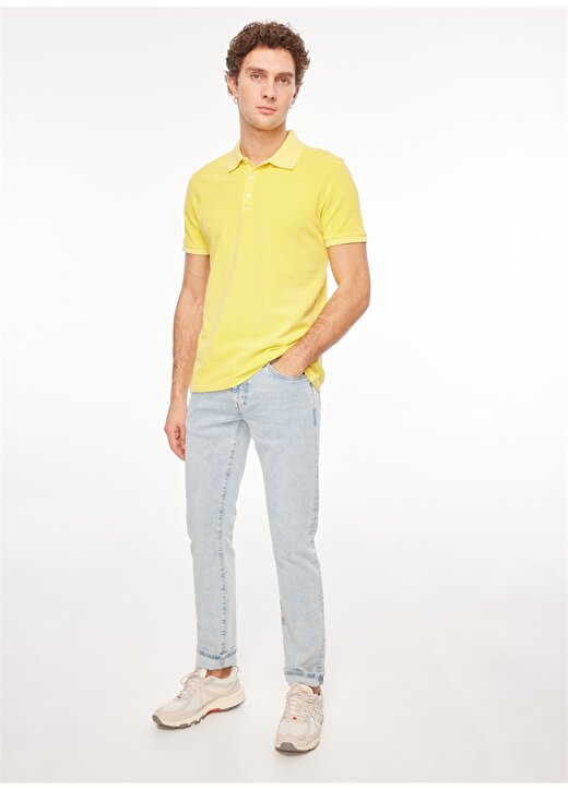 People By Fabrika Yıkamalı Sarı Erkek Polo T-Shirt ALI23 2
