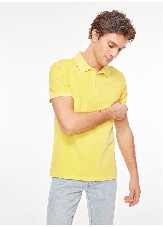 People By Fabrika Yıkamalı Sarı Erkek Polo T-Shirt ALI23 3
